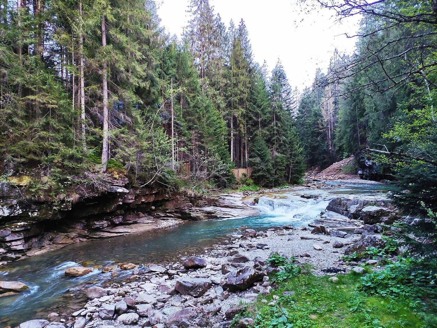 Чемегівський каньйон з гірською річкою в Карпатах